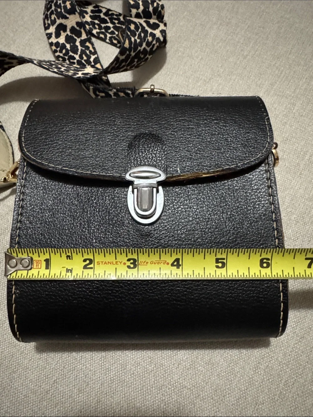 Vintage Camera Case-Repurposed To Be Crossbody Bag-Black-Animal Print Strap-GUC